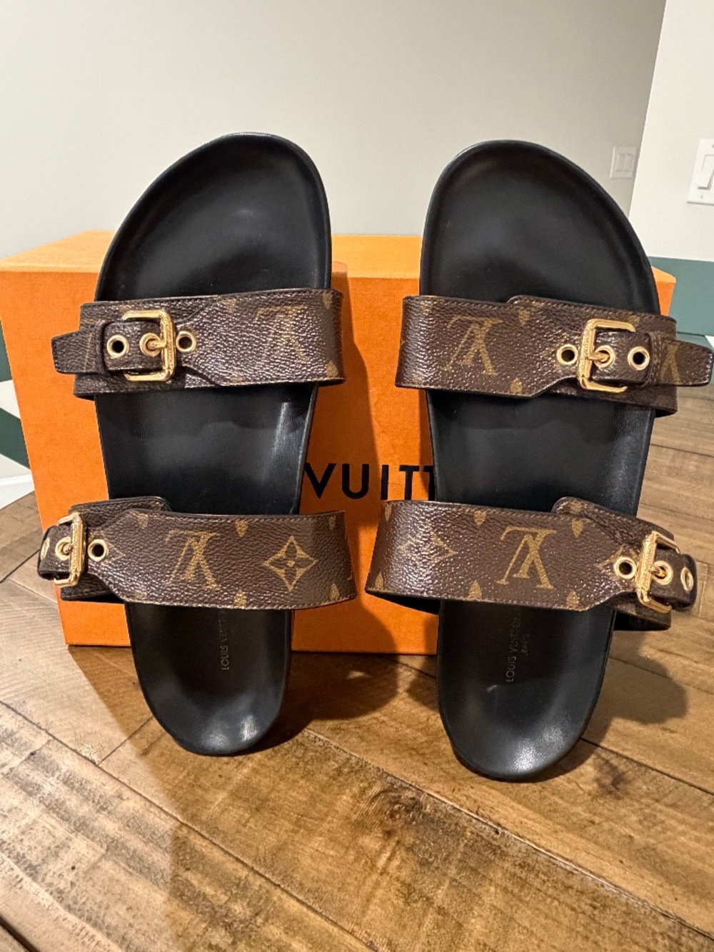 Louis Vuitton Bom Dia Flat Mule Sandals Monogram Size 42
